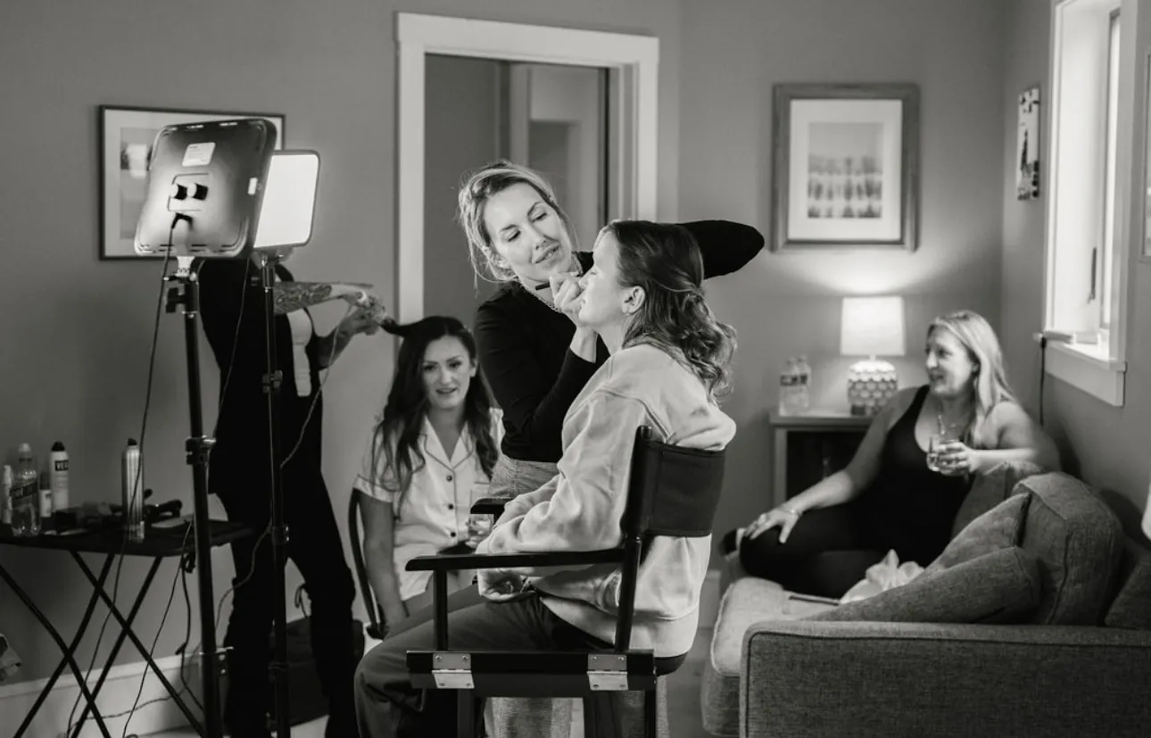 Licensed aesthetician Bridgette Goulet applying glam makeup at Bridgette Aesthetics in Lewiston, Maine