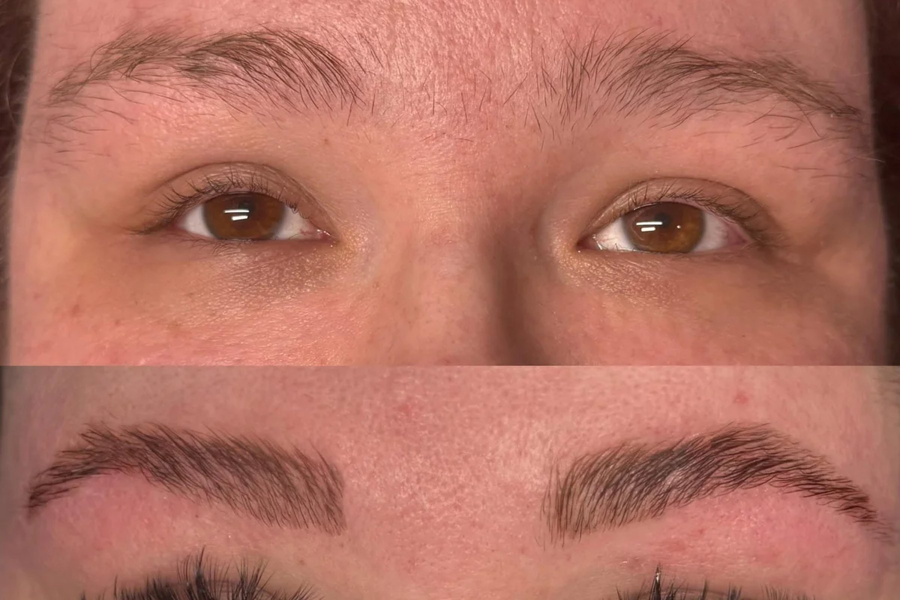 Brushed-up laminated brows on a client after a brow appointment