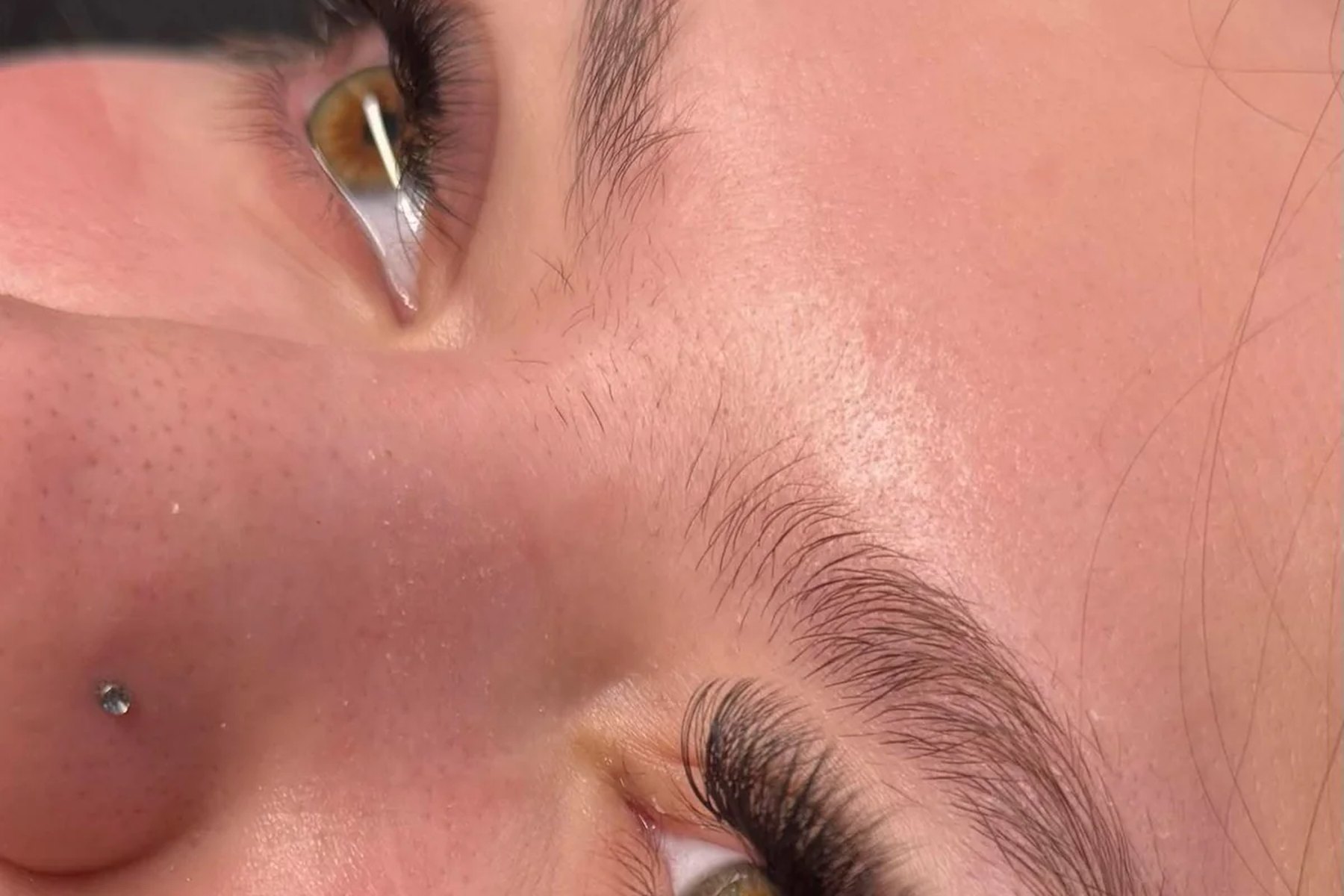 Close view of a finished lash extension set on a client at a Lewiston studio